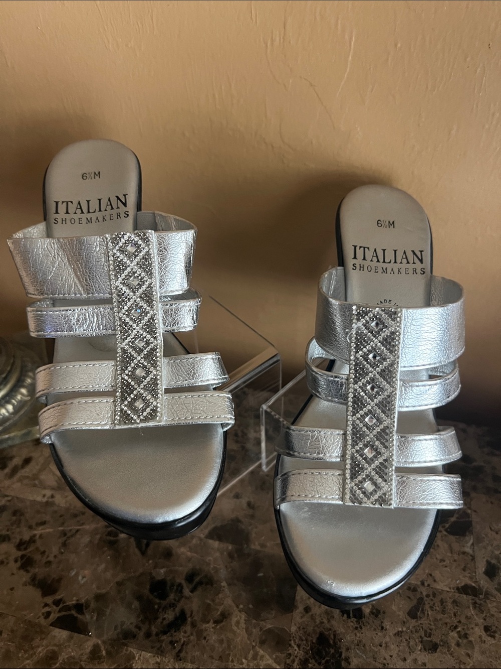 Italian Shoemakers Metallic Silver Beaded Slip-On Mules